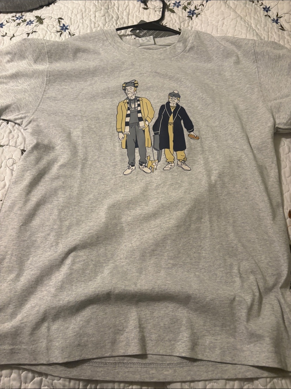 New Balance Gray Short Sleeve Tee with Yellow & Navy Graphic